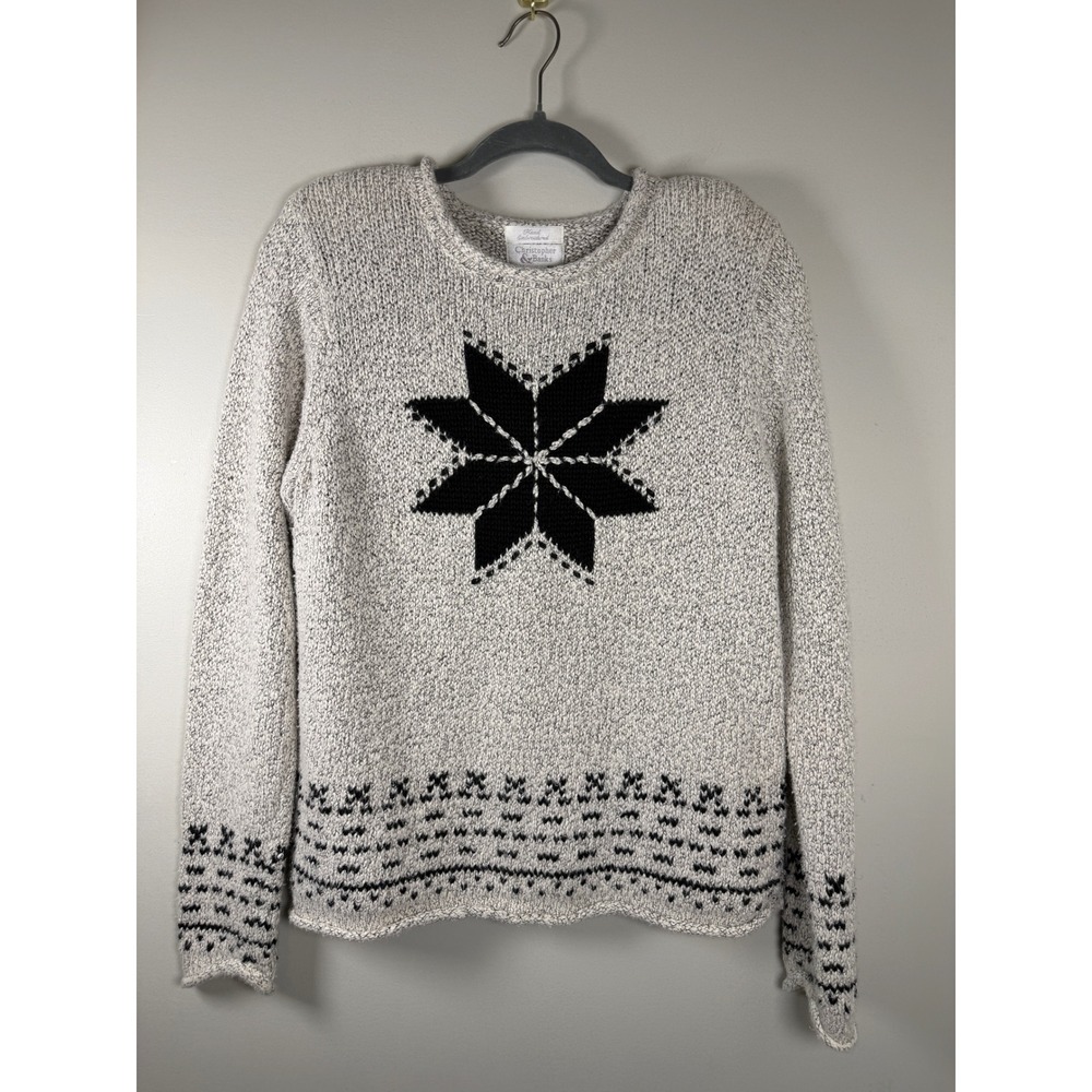 VTG Christopher & Banks Rollneck Hand Embroidered Sweater Womens M Snowflake
